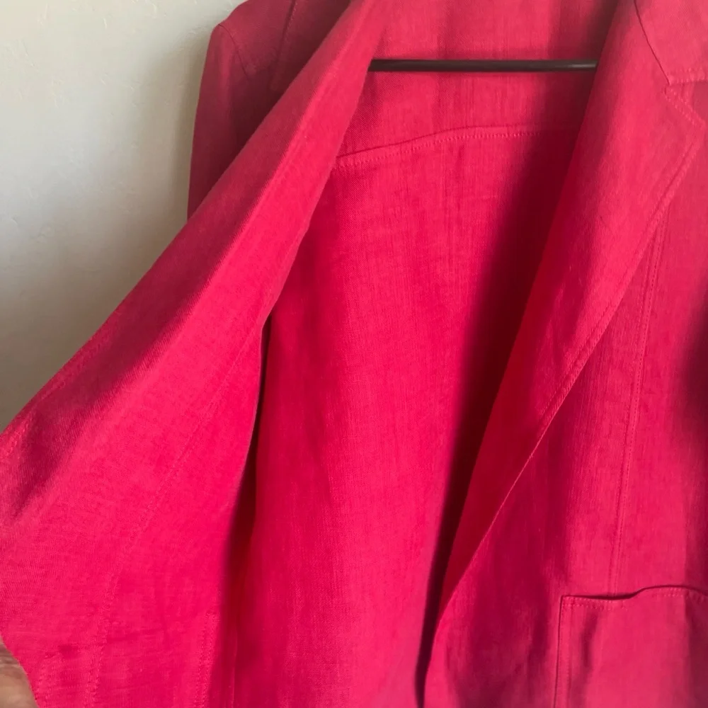 Linda Allard for Ellen Tracy Vibrant Red Linen Blazer Size 10 - Picture 6 of 7